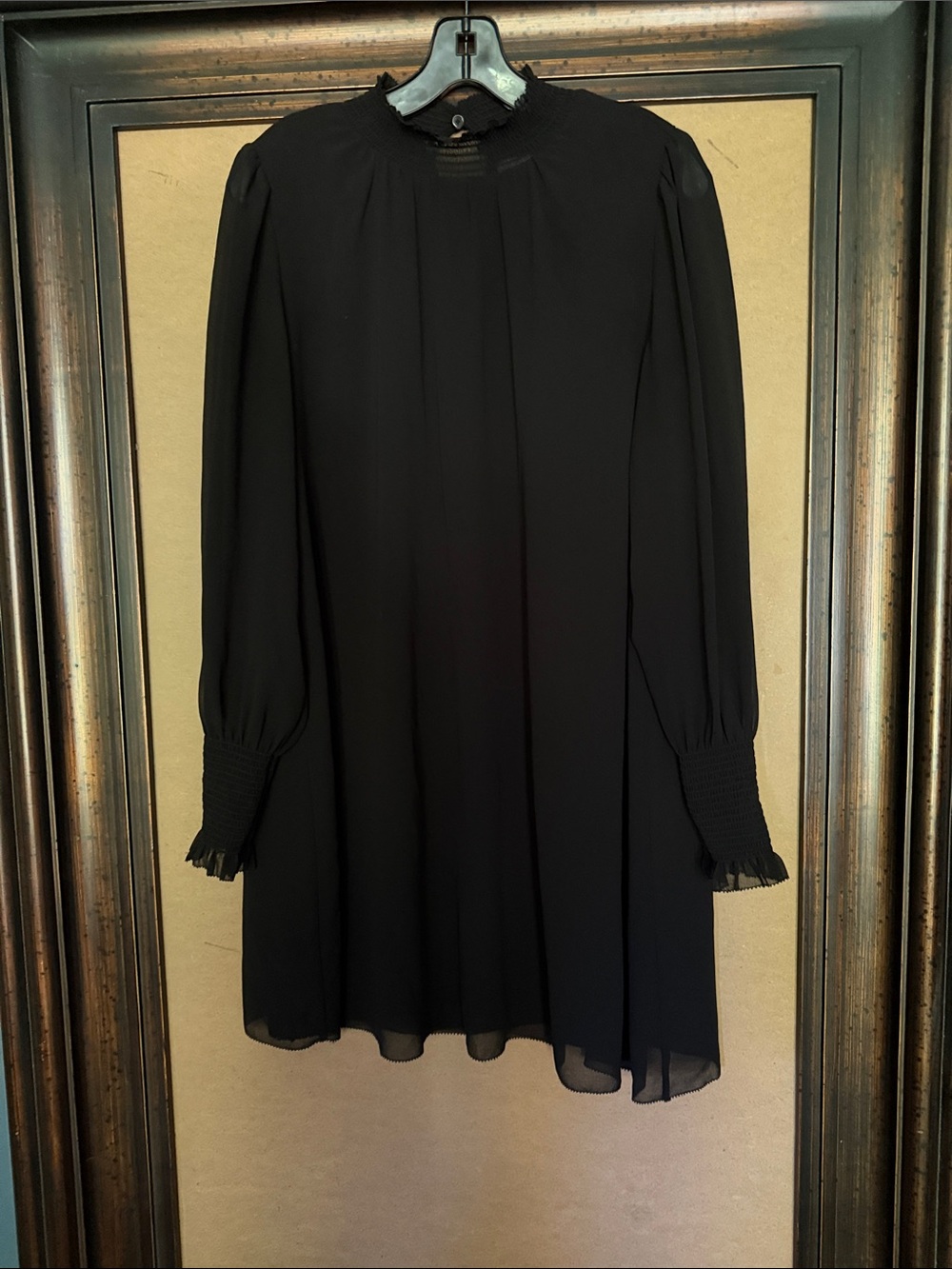 Aritzia Wilfred Black Valencia Dress Long-Sleeve Smock Cuff & Cllr